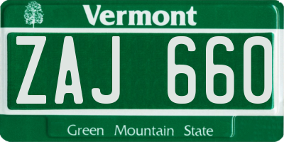 VT license plate ZAJ660