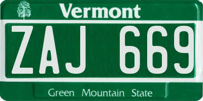 VT license plate ZAJ669