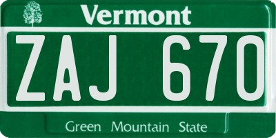 VT license plate ZAJ670