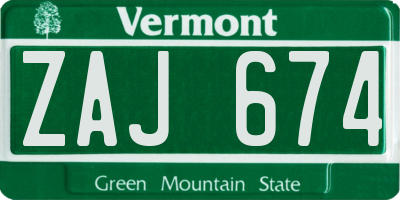 VT license plate ZAJ674