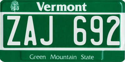 VT license plate ZAJ692
