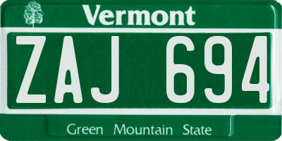 VT license plate ZAJ694
