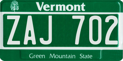 VT license plate ZAJ702