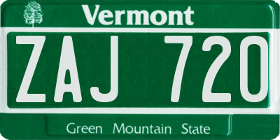 VT license plate ZAJ720