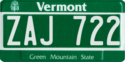 VT license plate ZAJ722