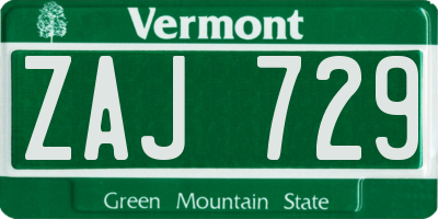 VT license plate ZAJ729