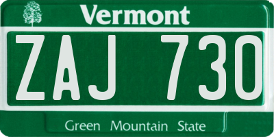 VT license plate ZAJ730