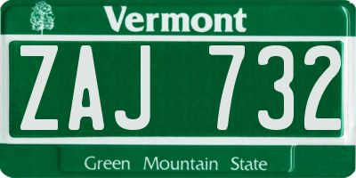 VT license plate ZAJ732