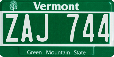 VT license plate ZAJ744