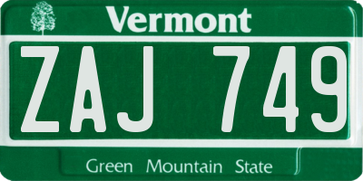 VT license plate ZAJ749