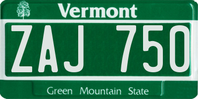 VT license plate ZAJ750
