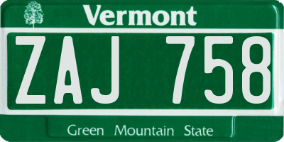 VT license plate ZAJ758