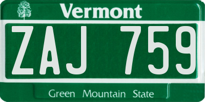 VT license plate ZAJ759