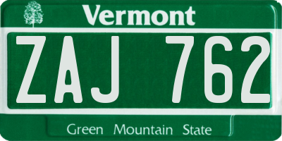 VT license plate ZAJ762