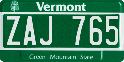 VT license plate ZAJ765