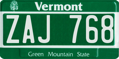 VT license plate ZAJ768