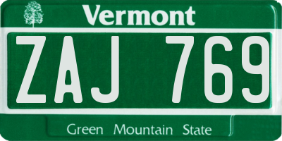 VT license plate ZAJ769