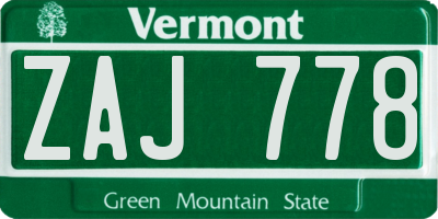 VT license plate ZAJ778