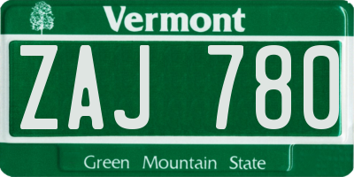VT license plate ZAJ780