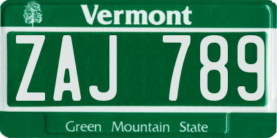 VT license plate ZAJ789