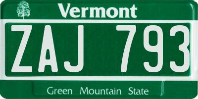 VT license plate ZAJ793