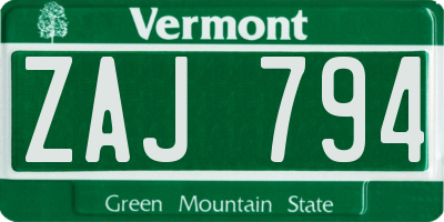 VT license plate ZAJ794