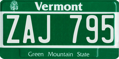 VT license plate ZAJ795