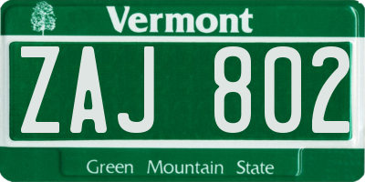 VT license plate ZAJ802