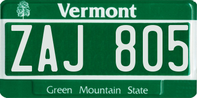 VT license plate ZAJ805