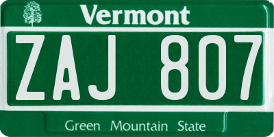 VT license plate ZAJ807