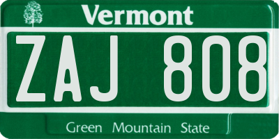 VT license plate ZAJ808