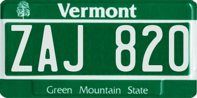 VT license plate ZAJ820