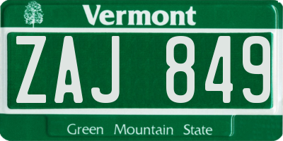 VT license plate ZAJ849