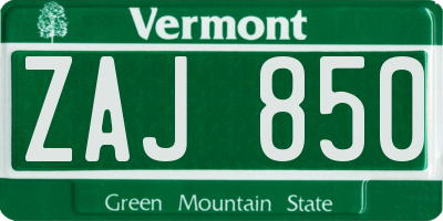 VT license plate ZAJ850