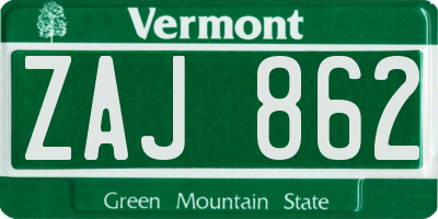 VT license plate ZAJ862