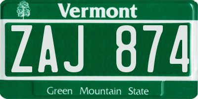 VT license plate ZAJ874