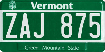 VT license plate ZAJ875