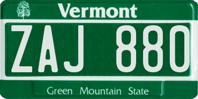 VT license plate ZAJ880