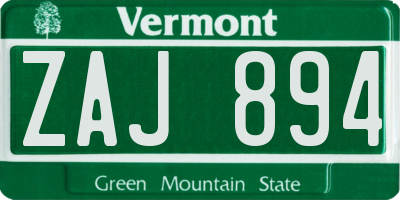 VT license plate ZAJ894
