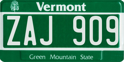 VT license plate ZAJ909