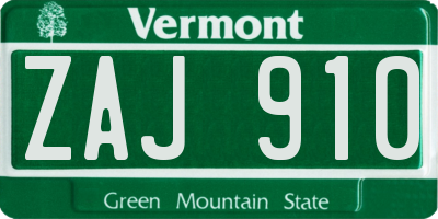 VT license plate ZAJ910