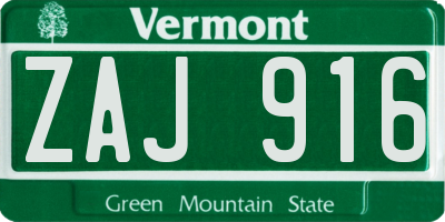 VT license plate ZAJ916