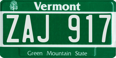VT license plate ZAJ917