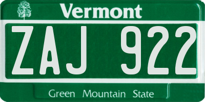 VT license plate ZAJ922