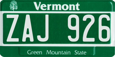 VT license plate ZAJ926