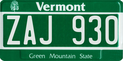 VT license plate ZAJ930