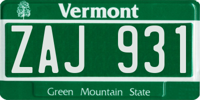 VT license plate ZAJ931