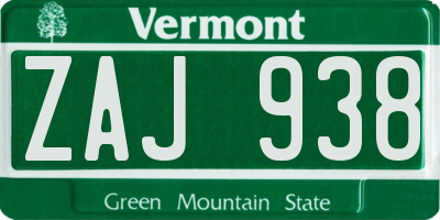 VT license plate ZAJ938