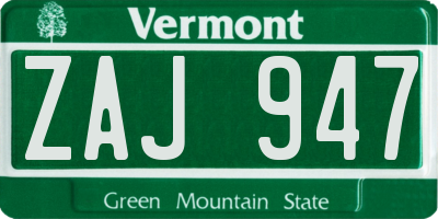 VT license plate ZAJ947