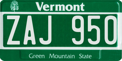 VT license plate ZAJ950